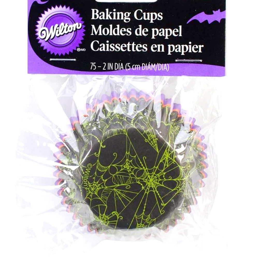 75 WILTON BAKING CUPS 2” DIA SPIDER HALLOWEEN SCARY CUPCAKE TREAT BLACK GREEN